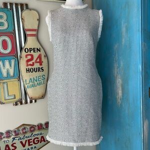 Charles Henry Fringe Trim Striped Dress